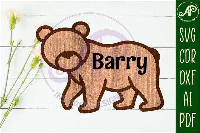 Bear outline two layer name wall sign SVG APInspireddesigns 