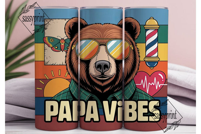 Bear Papa Vibes 20oz Tumbler Wrap Sublimation sassyprint 