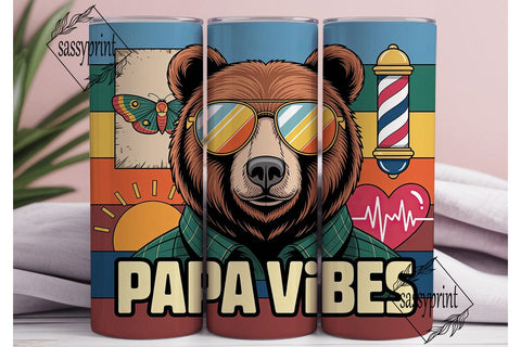 Bear Papa Vibes 20oz Tumbler Wrap Sublimation sassyprint 