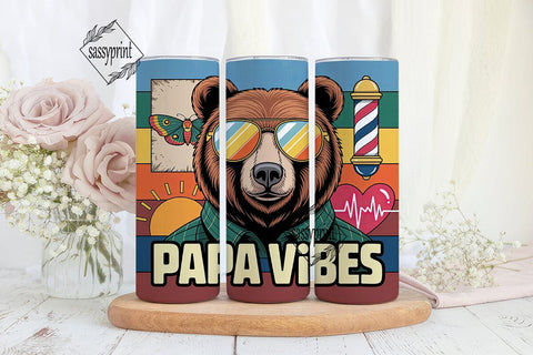 Bear Papa Vibes 20oz Tumbler Wrap Sublimation sassyprint 