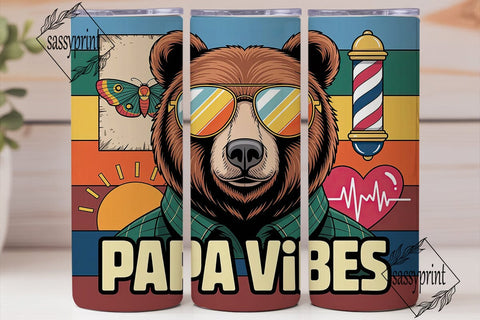 Bear Papa Vibes 20oz Tumbler Wrap Sublimation sassyprint 