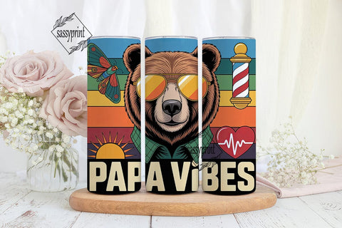 Bear Papa Vibes 20oz Tumbler Wrap Sublimation sassyprint 