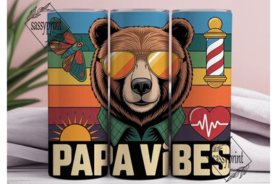 Bear Papa Vibes 20oz Tumbler Wrap Sublimation sassyprint 