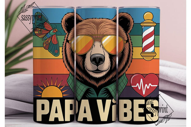 Bear Papa Vibes 20oz Tumbler Wrap Sublimation sassyprint 