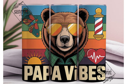 Bear Papa Vibes 20oz Tumbler Wrap Sublimation sassyprint 