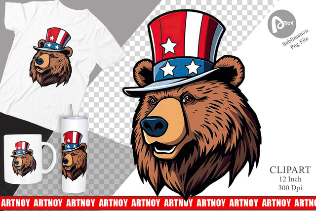 Bear Patriotic Clipart Sublimation artnoy 