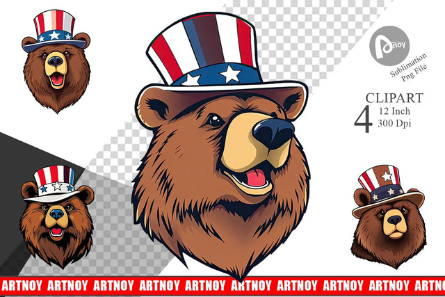 Bear Patriotic Clipart Sublimation artnoy 