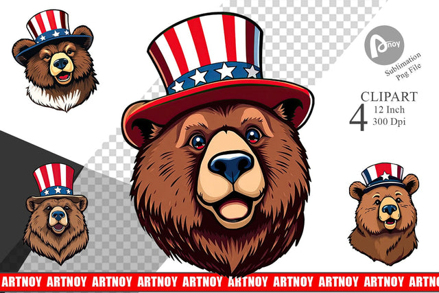 Bear Patriotic Clipart Sublimation artnoy 