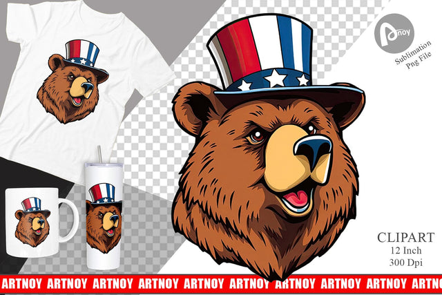 Bear Patriotic Clipart Sublimation artnoy 