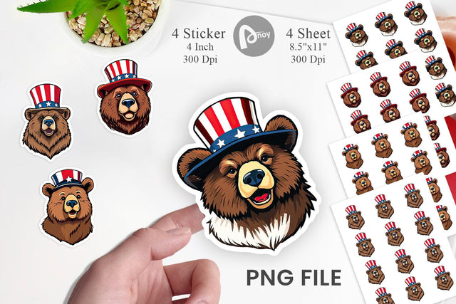 Bear Patriotic Sticker Sublimation artnoy 