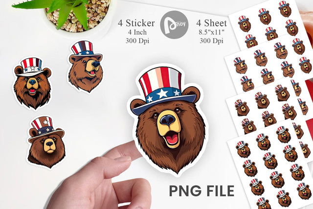 Bear Patriotic Sticker Sublimation artnoy 