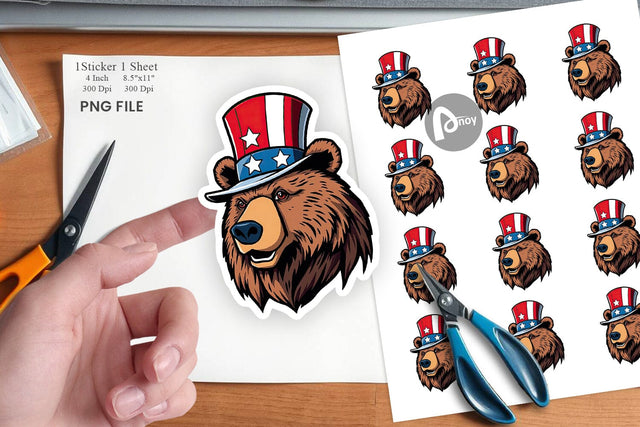 Bear Patriotic Sticker Sublimation artnoy 