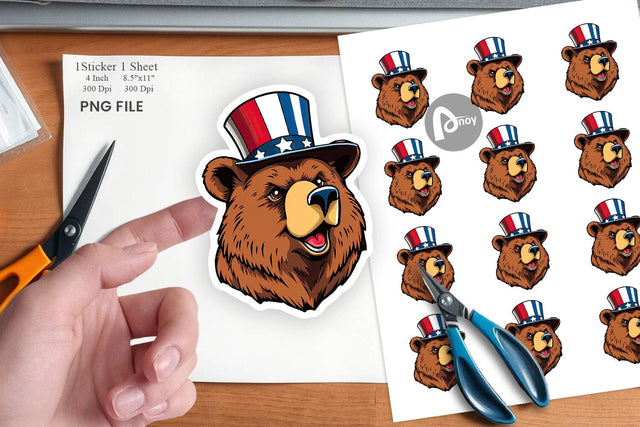 Bear Patriotic Sticker Sublimation artnoy 