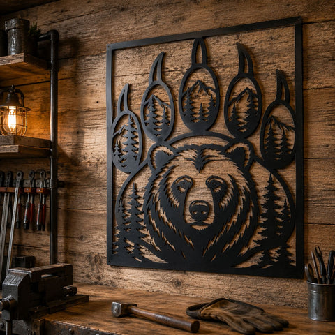 Bear Paw Laser SVG | Grizzly Bear DXF | Wildlife Metal Art | Mountain Forest CNC File | Rustic Cabin Wall Decor | Plasma Cut Design SVG HappyDesignStudio 
