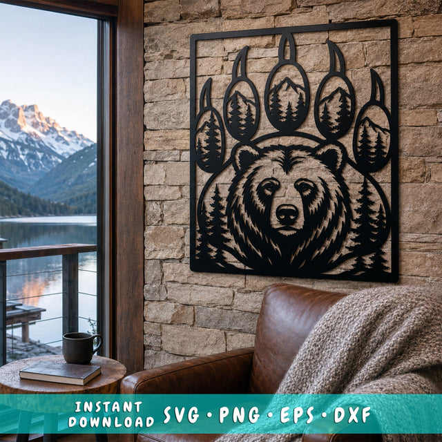 Bear Paw Laser SVG | Grizzly Bear DXF | Wildlife Metal Art | Mountain Forest CNC File | Rustic Cabin Wall Decor | Plasma Cut Design SVG HappyDesignStudio 