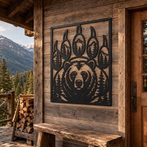 Bear Paw Laser SVG | Grizzly Bear DXF | Wildlife Metal Art | Mountain Forest CNC File | Rustic Cabin Wall Decor | Plasma Cut Design SVG HappyDesignStudio 