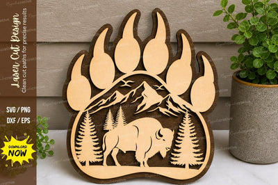 Bear Paw Mountain Scene laser Cut svg Cutting file SVG Regulrcrative 