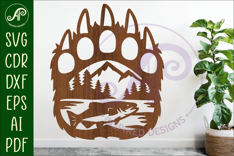 Bear paw print fishing wall sign SVG APInspireddesigns 