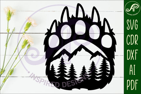 Bear paw print mountain scene wall sign SVG APInspireddesigns 