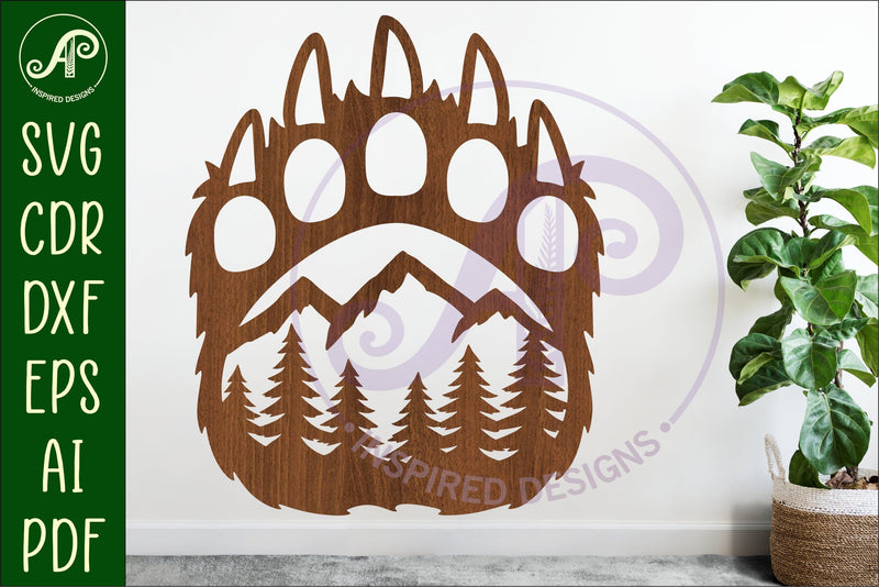 Bear paw print mountain scene wall sign SVG APInspireddesigns 