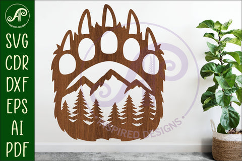 Bear paw print mountain scene wall sign SVG APInspireddesigns 