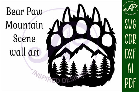 Bear paw print mountain scene wall sign SVG APInspireddesigns 