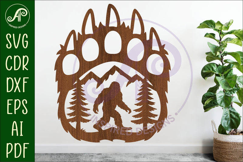 Bear paw print with Bigfoot wall sign SVG APInspireddesigns 
