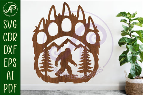 Bear paw print with Bigfoot wall sign SVG APInspireddesigns 