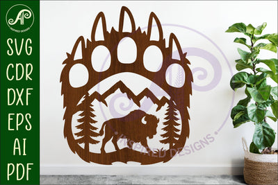 Bear paw print with Bison wall sign SVG APInspireddesigns 