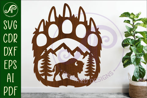 Bear paw print with Bison wall sign SVG APInspireddesigns 