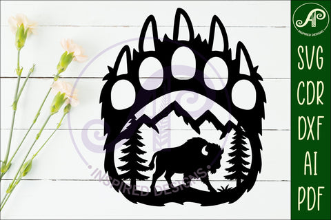 Bear paw print with Bison wall sign SVG APInspireddesigns 