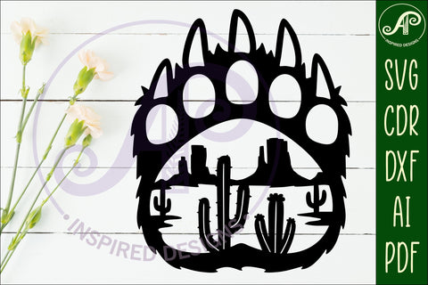 Bear paw print with cactus desert scene wall sign SVG APInspireddesigns 