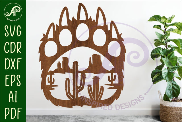 Bear paw print with cactus desert scene wall sign SVG APInspireddesigns 