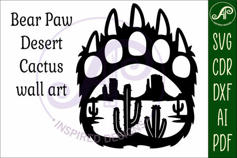 Bear paw print with cactus desert scene wall sign SVG APInspireddesigns 
