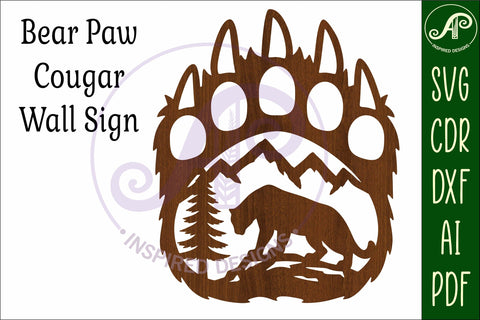 Bear paw print with Cougar wall sign SVG APInspireddesigns 