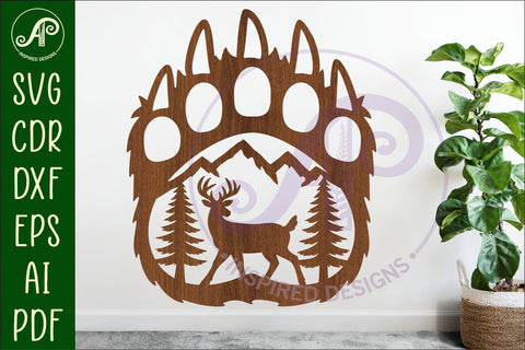 Bear paw print with Deer Buck wall sign SVG APInspireddesigns 