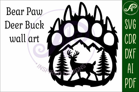 Bear paw print with Deer Buck wall sign SVG APInspireddesigns 