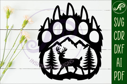 Bear paw print with Deer Buck wall sign SVG APInspireddesigns 
