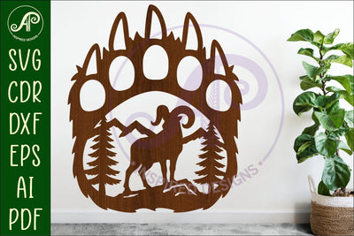 Bear paw print with Long horn sheep wall sign SVG APInspireddesigns 