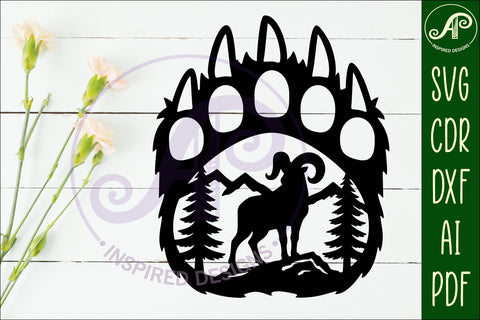 Bear paw print with Long horn sheep wall sign SVG APInspireddesigns 