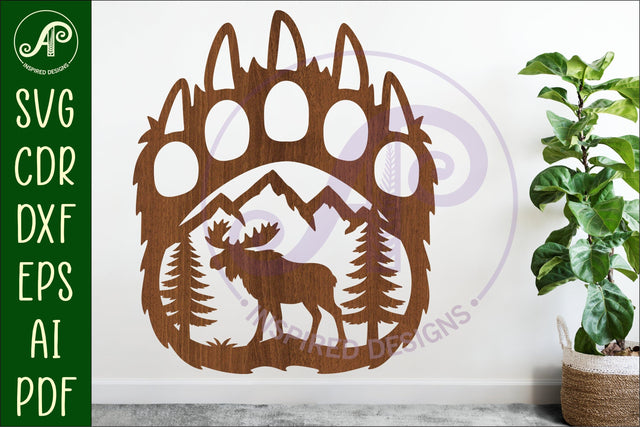 Bear paw print with Moose wall sign SVG APInspireddesigns 