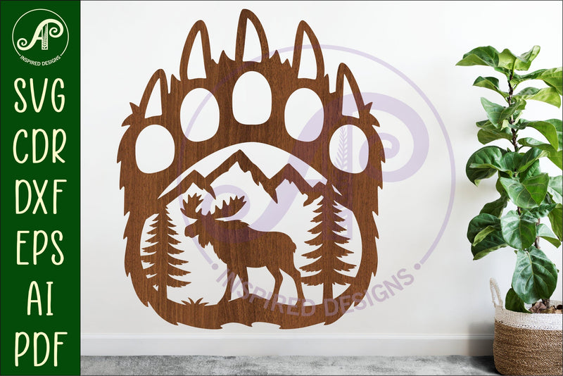 Bear paw print with Moose wall sign SVG APInspireddesigns 