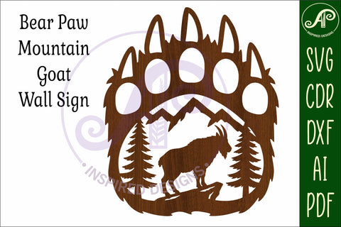 Bear paw print with Mountain Goat wall sign SVG APInspireddesigns 