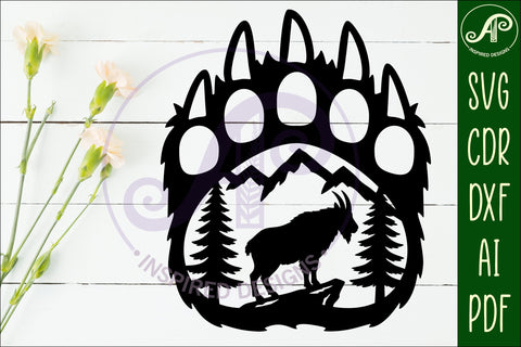 Bear paw print with Mountain Goat wall sign SVG APInspireddesigns 