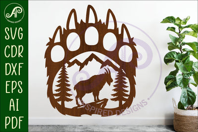 Bear paw print with Mountain Goat wall sign SVG APInspireddesigns 