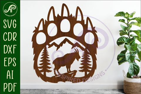 Bear paw print with Mountain Goat wall sign SVG APInspireddesigns 