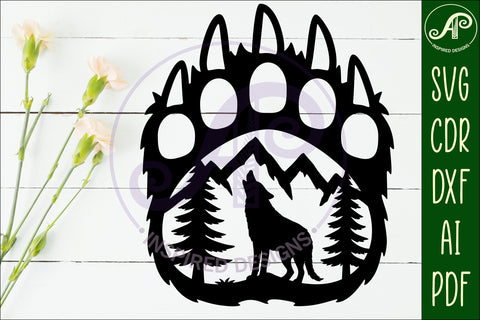 Bear paw print with Wolf wall sign SVG APInspireddesigns 