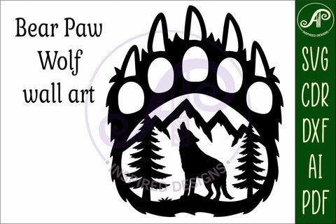 Bear paw print with Wolf wall sign SVG APInspireddesigns 