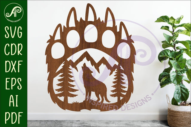 Bear paw print with Wolf wall sign SVG APInspireddesigns 