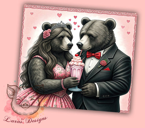 Bear Sipping Shake Valentine's Tumbler, Bear Sipping Shake Wrap, 20oz Sublimation Tumbler, Cute Bear Gift, Romantic Drinkware, Love Themed Tumbler, Valentine's Day Gift for Her Sublimation Lara' s Designs 
